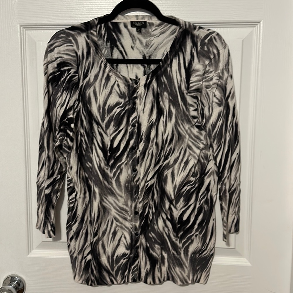 EUC Talbots zebra striped sweater button closure